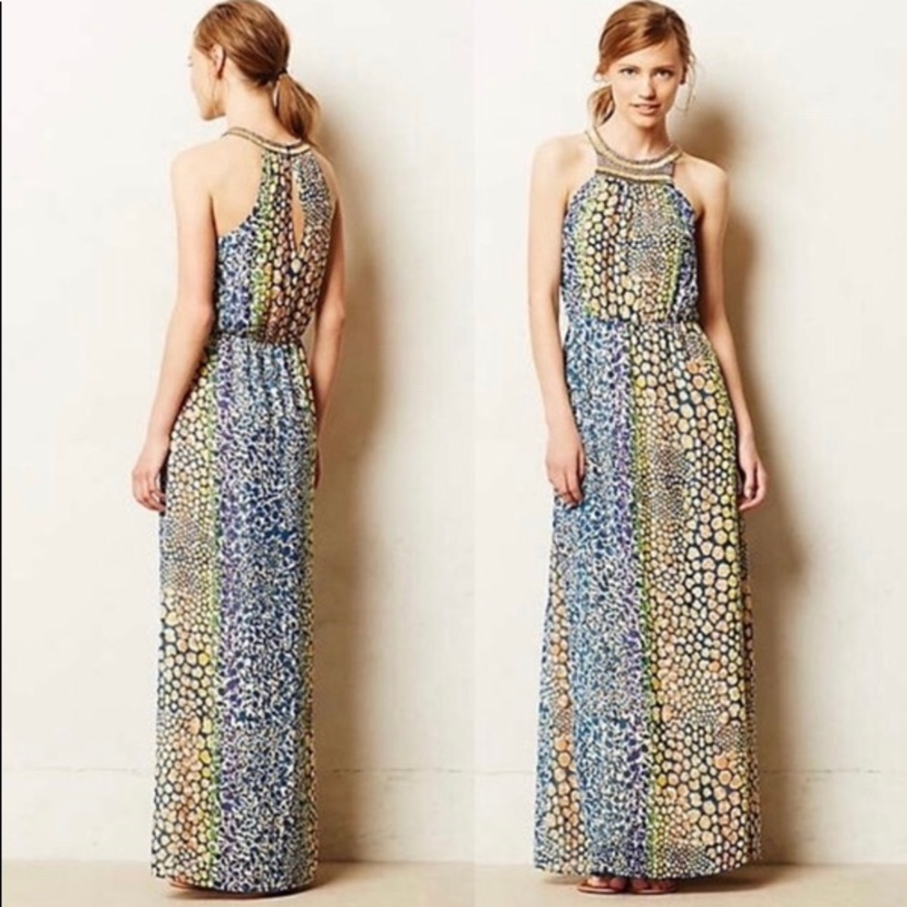 Anthropologie Multi-colored Beaded Maxi Dress